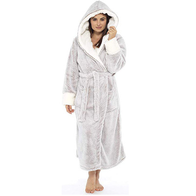 Woman Velvet Bathrobe,Long Sleeve Ankle Length Robe,Thermal Plus Size Factory Customized Sleepwear