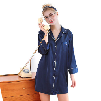 Nightshirts for Ladies, Loose Long Sleeve Woman's Silk Pajamas with Collar Wholesale