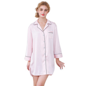 Nightshirts for Ladies, Loose Long Sleeve Woman's Silk Pajamas with Collar Wholesale