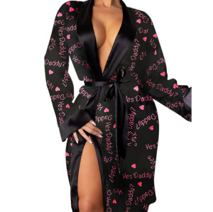 Women Long Sleeve Robe,Fashion Dollar Printed Plus Size Nightgown,Long Sleeve Polyester Robe Wholesale