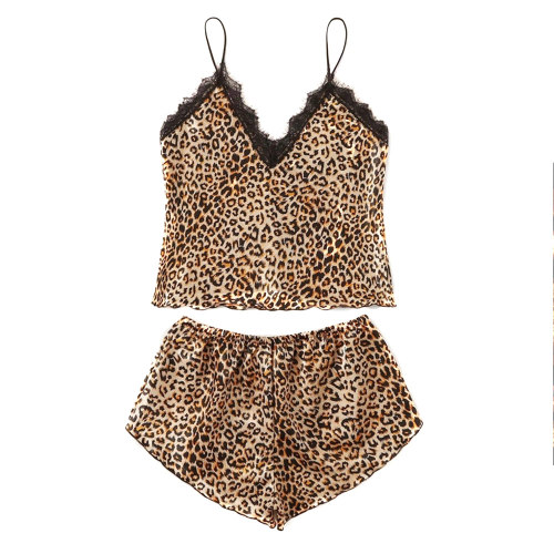 Dentelle deux pièces de pyjama shorts imprimés jolis vêtements femmes vêtements de nuit