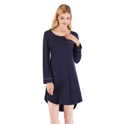 Modal Solid Color One Piece Slim Sleepwear Long Sleeve Maternity Nightgown