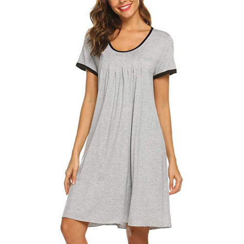 Ночная рубашка с круглым вырезом, женская летняя свободная ночная рубашка длиной до колен, пижама