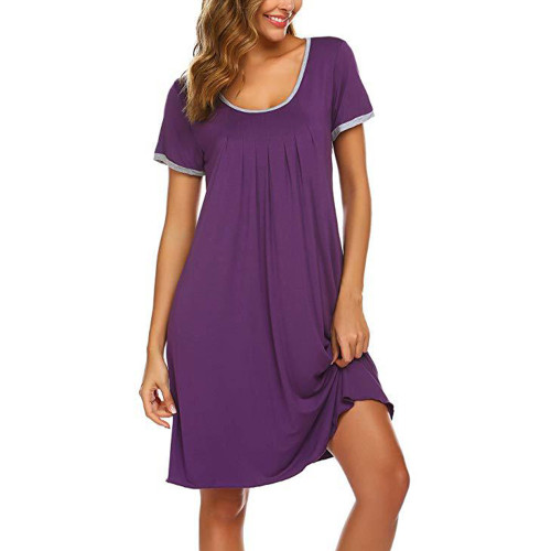 O cou chemise de nuit femmes été longueur genou robe de nuit ample pyjama