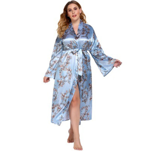 Women Long Silk Robe,Cartoon Printing Bathrobes,Plus Size Floral Robes,Wholesale Luxury Home Wear