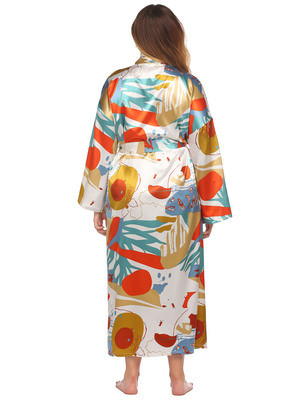 Women's Plus Size Long Silk Robe,Pretty Printing Large Loose Robes,Wholesale Robes Sleepwear
