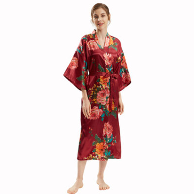 Satin Beauty Floral Printing Elegant Nightwear Robes for Women Long Bathrobes Comfort Wholesale