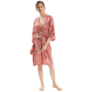 Silk Material Japanese Style Sweat Femme Floral Prints Kimono Robe for Bedroom