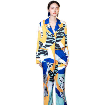 Silk Pajamas for Women,Two Piece set Long Sleeve Printing Silk Wholesale for bedroom