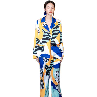 Silk Pajamas for Women,Two Piece set Long Sleeve Printing Silk Wholesale for bedroom