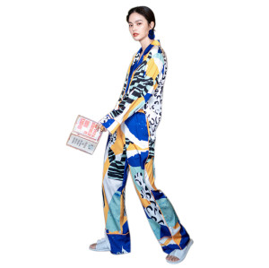 Silk Pajamas for Women,Two Piece set Long Sleeve Printing Silk Wholesale for bedroom