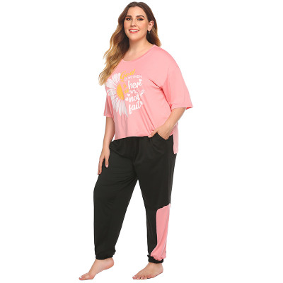 Woman's Printed Sleepwear, Short Sleeve and Pants Two Piece Set, Factory Ladies Nightwear Nighty
