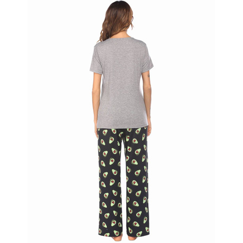 Поставщик Оптовая женская домашняя одежда Повседневная свободная пижама из двух частей с коротким рукавом и брюки