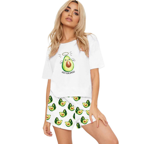 Vente en gros de vêtements de nuit pour femmes deux pièces de pyjama à manches courtes et ensembles de shorts d'impression mignon en vrac