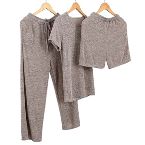 Vente en gros deux pièces de pyjama à manches courtes et shorts en coton confortable pour dame
