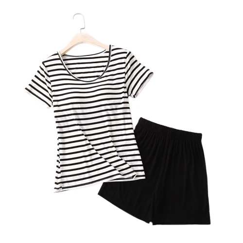 Vente en gros deux pièces de pyjama manches courtes et shorts ensembles impression personnalisée O-cou