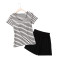 Striped pajama set, Customized Printing O-neck short sleeves Sleepwear for bedroom