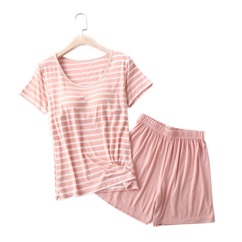 Vente en gros deux pièces de pyjama manches courtes et shorts ensembles impression personnalisée O-cou