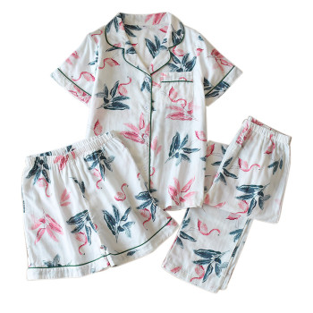 Cotton pajama sets,Cute Floral print 3-piece set,V-neck Loose wholesale for bedroom