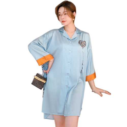 قميص نوم مخصص من المصنع بأكمام طويلة في ثوب نوم منزلي للنساء ملابس نوم غير رسمية