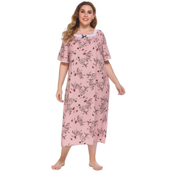 Plus Size Sleepwear Wholesale,Nightgown Short Sleeve Flower Printing for Women