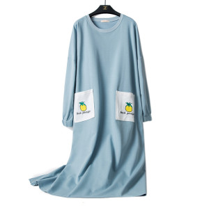 Warm Cotton Printing Pocket Cute Nightgown Long Sleeve Pajamas Wholesale Factory Price