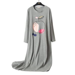 Cotton Comfortable Material O-neck Cute Prints Nightwear Long Sleeve for Women With a Fuller Figure