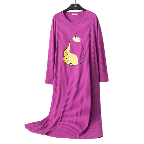 ملابس نوم من المصنع فستان طويل نايتي برقبة دائرية قميص نوم كاجوال للنساء بأكمام طويلة