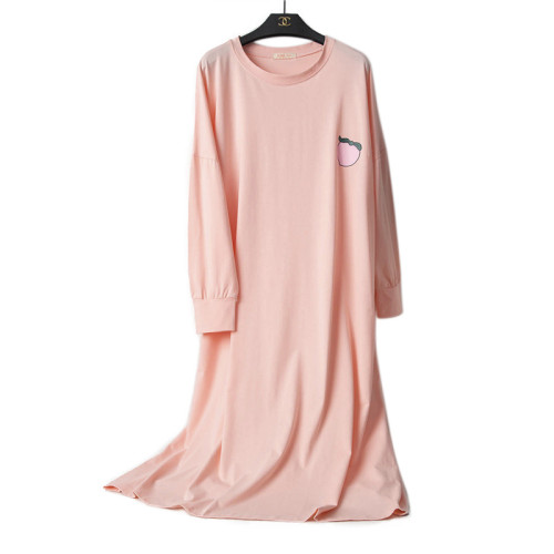 Knitting Cotton Simple Cute Printing Large Size Sleepwear Long Sleeve Nightgown For Women With a Fuller Figure