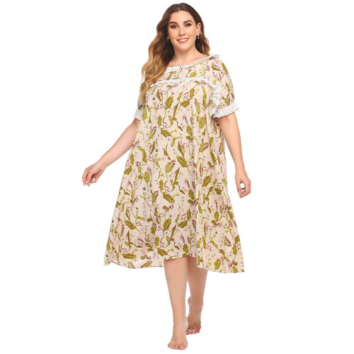 Robe de nuit en satin à col rond pour femme Chemise de nuit en dentelle de coton en vrac