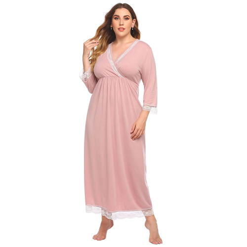Chemise de nuit col en V en gros pour les femmes Nouvelle arrivée Long Printemps Automne Casual Home Wear