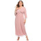 Soft Imitation Cotton Low V-neck Pink Nightgown With White Lace for Women With a Fuller Figure.