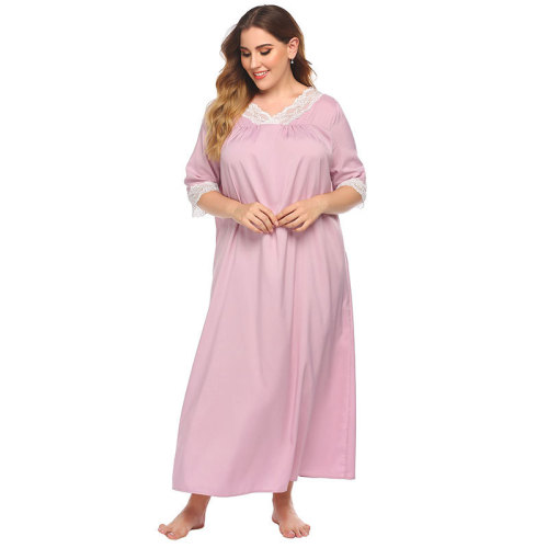 Fournisseur d'usine Chemise de nuit en coton col en V pour les femmes Home Wear Pyjama de mode élégant