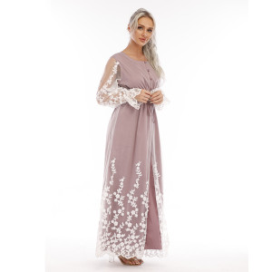 Cotton 3D White Lace With Soft Mesh Button Up Transparent Long Sleeve Night dress Loose Maternity Pajamas