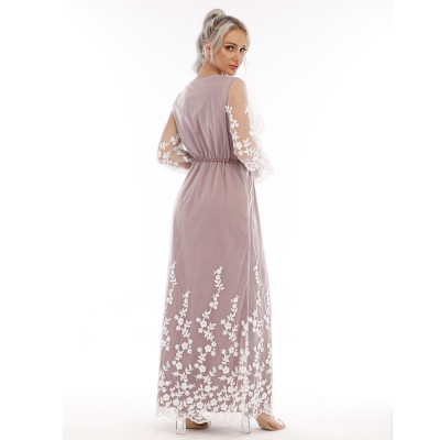 Cotton 3D White Lace With Soft Mesh Button Up Transparent Long Sleeve Night dress Loose Maternity Pajamas