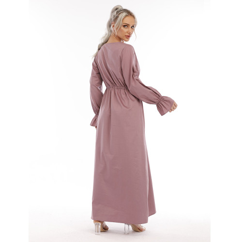 Cotton Material Solid Color Nursing Button Up Nightgown Long Sleeve Plus Size Night Dress For Women