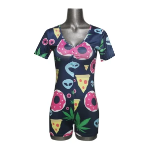 Vêtements de nuit une pièce pour dames, pyjamas à manches courtes pour la maison, vêtements de nuit pour femmes adultes décontractés, prix d'usine une pièce serré
