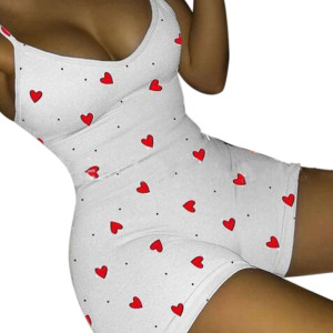 Women's Jumpsuit, Heart Pattern Printed Sleeveless Shorts Onesie Wholesale Customized