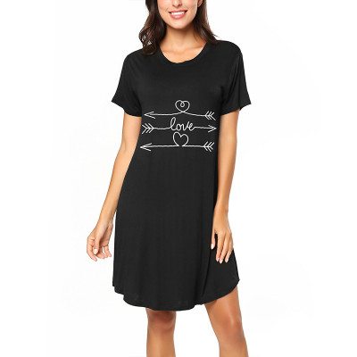 O neck Nightgown Women Summer,Cute Printing Loose sleepwear for bedroom Wholesale