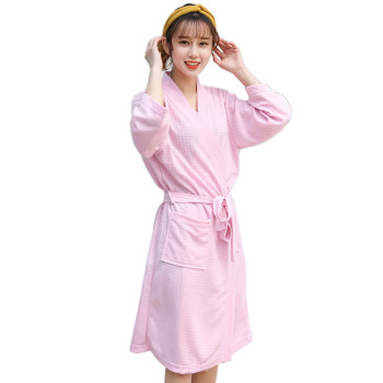 Cotton Waffle Knit Long Kimono Bath Robe with Strong Absorbability for Women Low MOQ