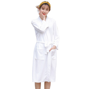 Cotton Waffle Knit Long Kimono Bath Robe with Strong Absorbability for Women Low MOQ