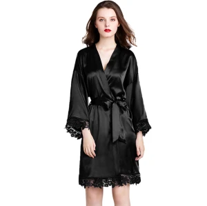 Robe à manches longues confortable, robes amples en soie en dentelle, plus la taille, robes de nuit en gros pour dames