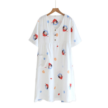 Nightgown Women Printed,Custom short sleeves Nightdress Loose Wholesale for bedroom