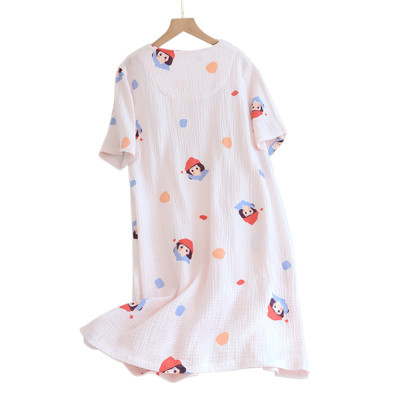 Nightgown Women Printed,Custom short sleeves Nightdress Loose Wholesale for bedroom