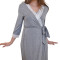 Soft Cotton Three-quarter Sleeve V-neck Maternity Robe With White Lace For Pregnant Lady