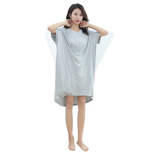 Soft Modal Fabric Plus Size Solid Color Nursing Maternity Nightgown With Button Up Design