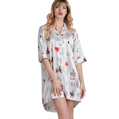 Vêtements de nuit pour dames Nighty, pyjamas pour femmes jusqu'aux genoux, impression de beauté sur mesure en gros de vêtements de taille