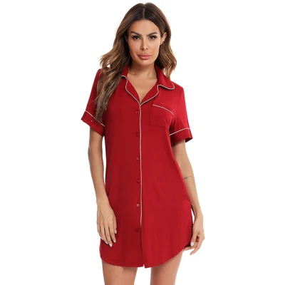 Vêtements de nuit pour dames, chemise de nuit en coton satiné de couleur pure, vêtements de nuit en gros pour femmes Pijamas