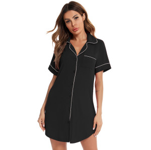 Cozy Breathable Modal Material Solid Color T Shirt Button Up Nightgown Short Sleeve  One Piece Sleepwear Sexy Style