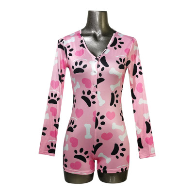 Woman Bodysuit, Ladies Long Sleeve Multiple Cute Printing Ladies Pajamas Wholesale